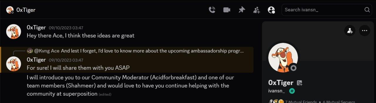 Superposition team message screenshot